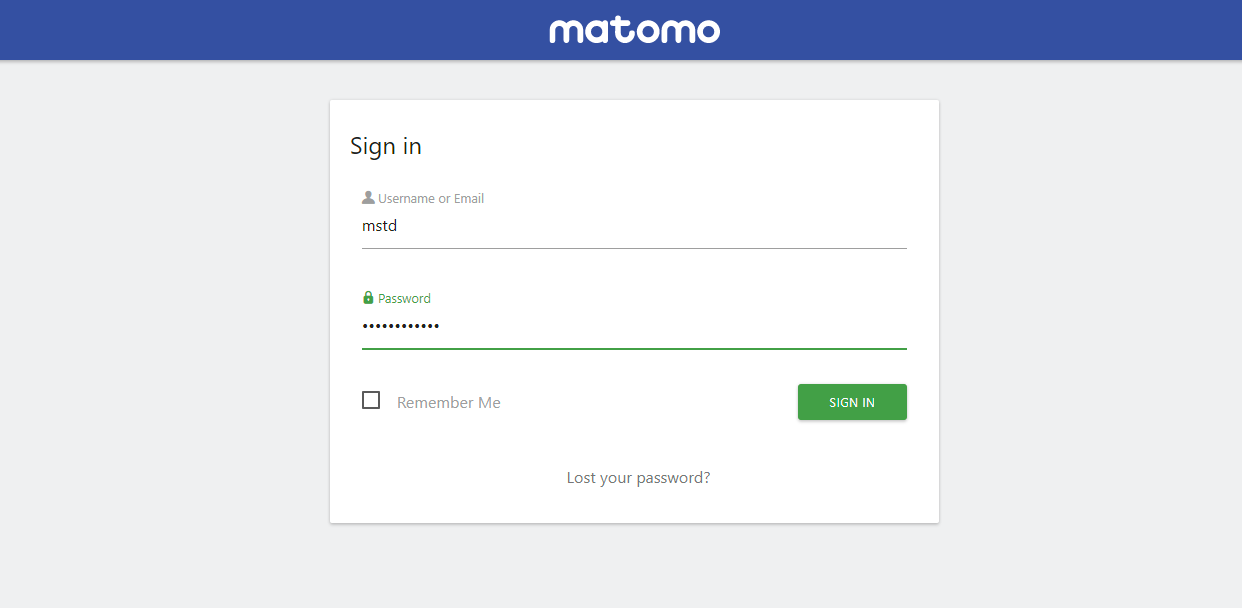 This is the login page for your Matomo installation; use the super user you...