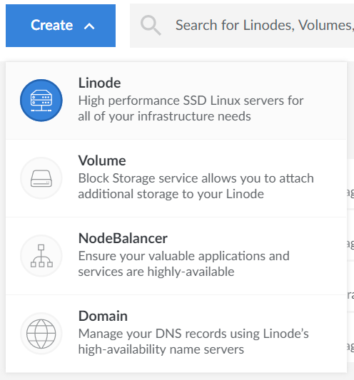 How to Spin Up a Linode, choose the linode option.