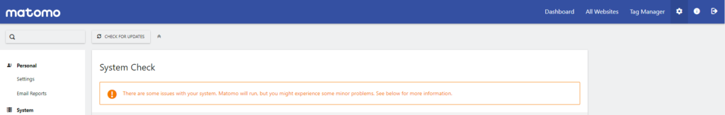 Fix System Issues in Matomo