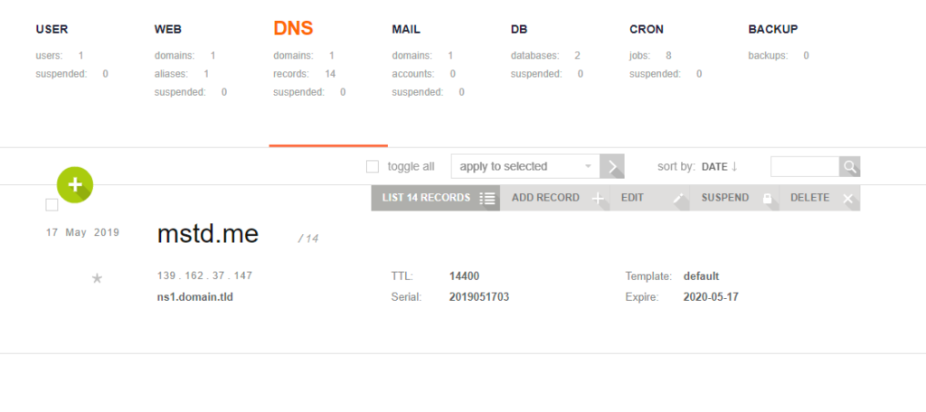 Настройка dns сервера vestacp