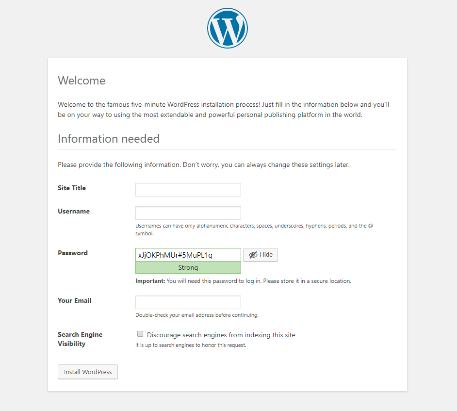create wordpress admin user
