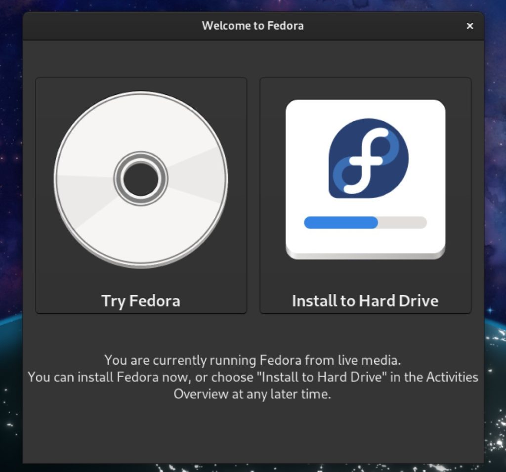 click install to hard drive fedora 33