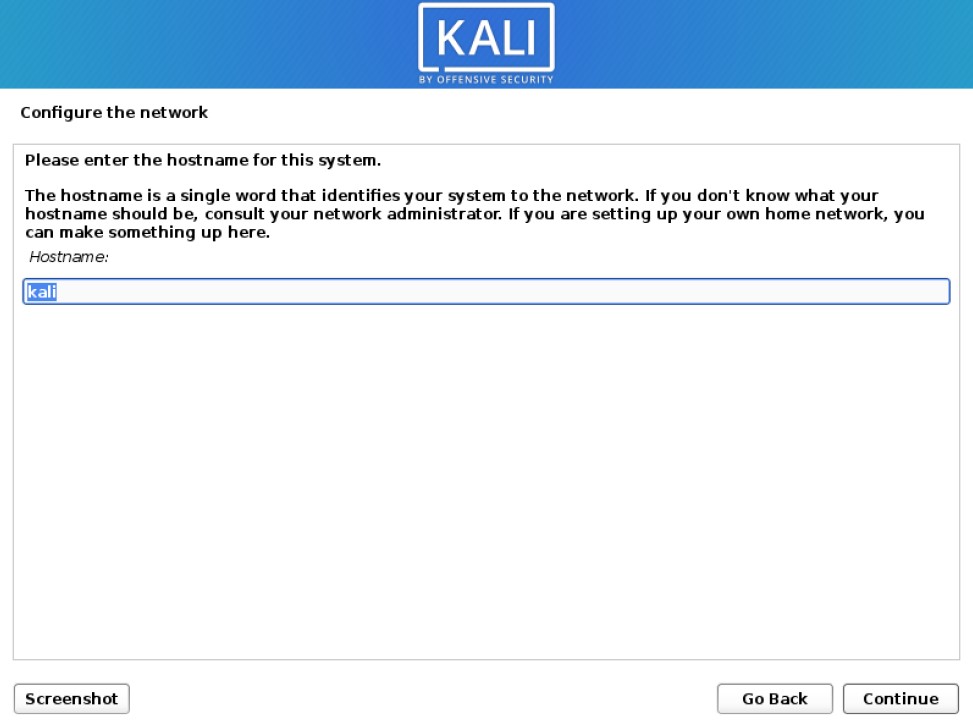 kali installer configure network