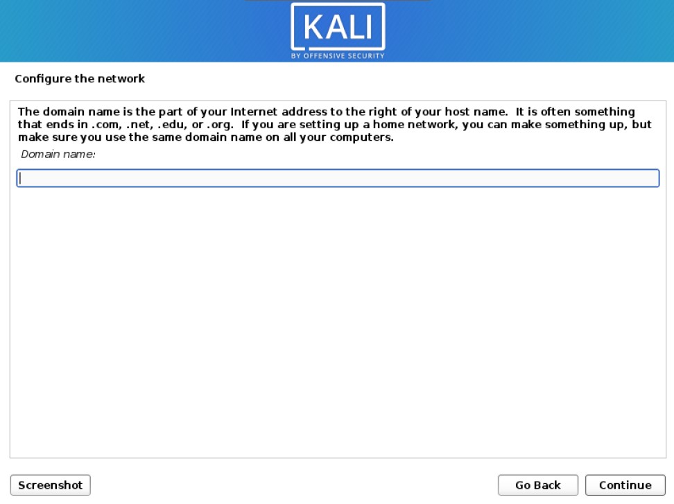 kali installer domain name