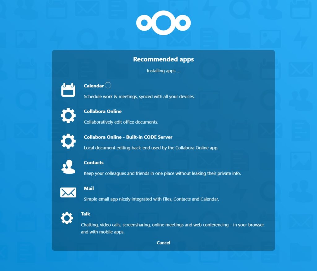 nextcloud installing recommended apps