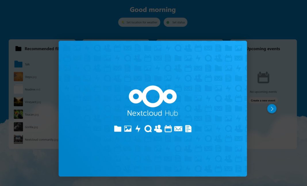 Install Nextcloud 20 with VestaCP: welcome screen