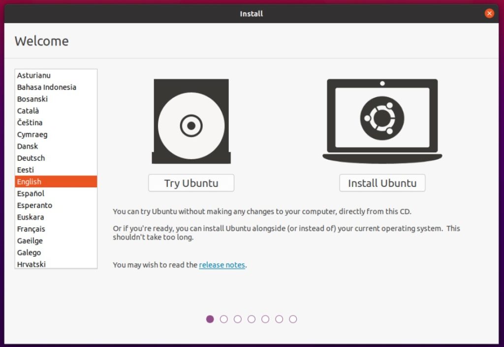install ubuntu 21.04 welcome menu