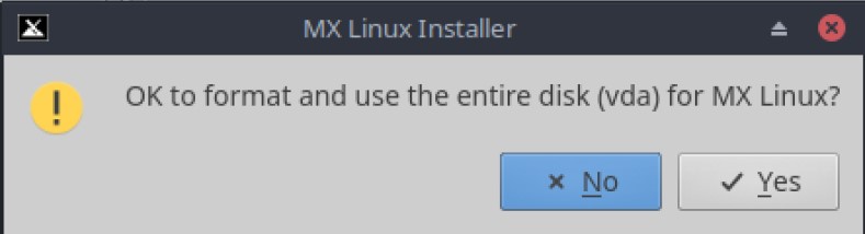 MX Linux 19.3 confirm partitioning