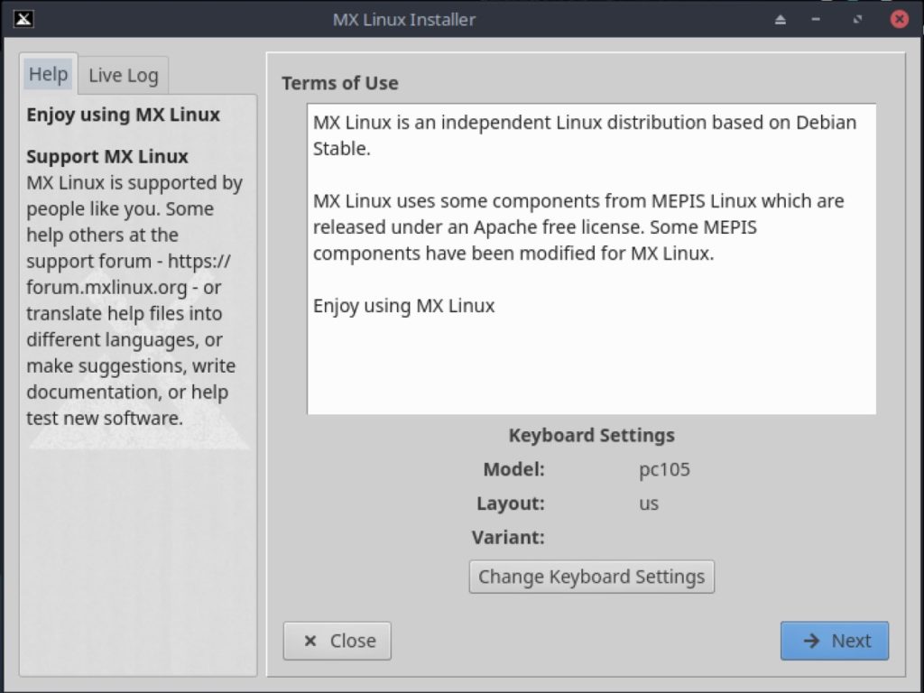 MX Linux 19.3 installer