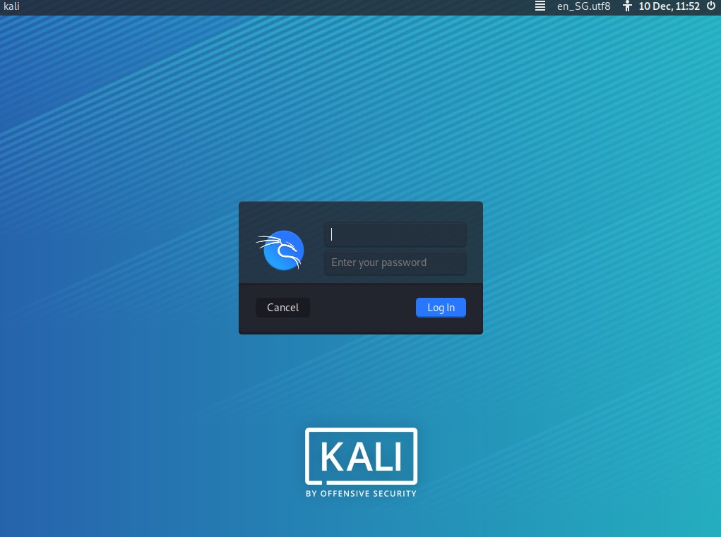 kali login screen
