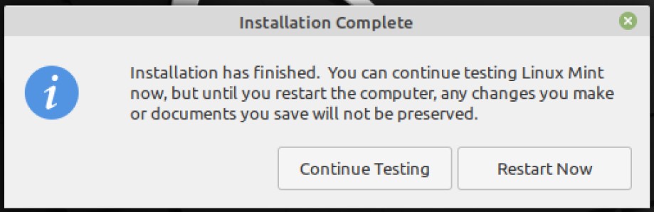 linux mint 20 installation complete