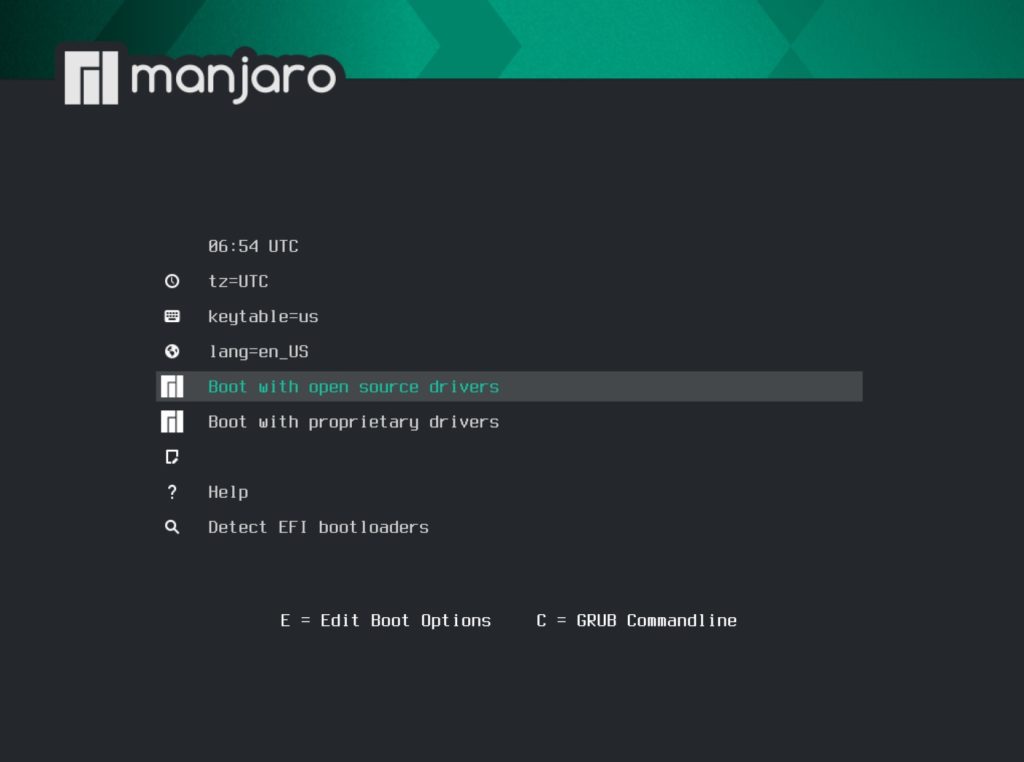 manjaro 20.2 installer boot menu