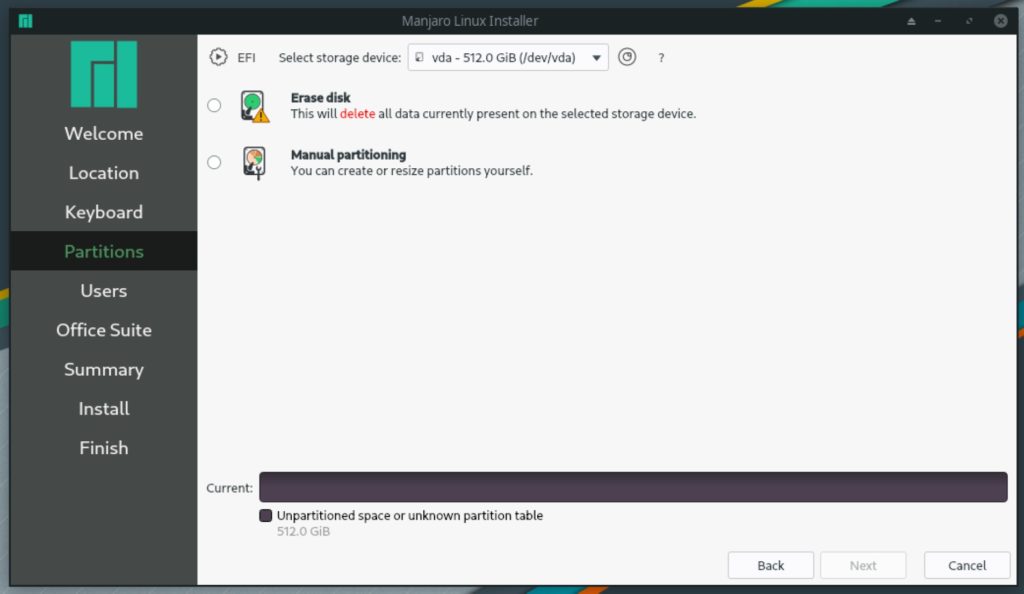manjaro linux 20.2 partition disk