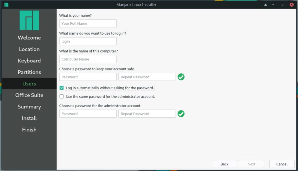 manjaro linux 20.2 user accounts