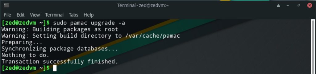 manjaro terminal upgrade