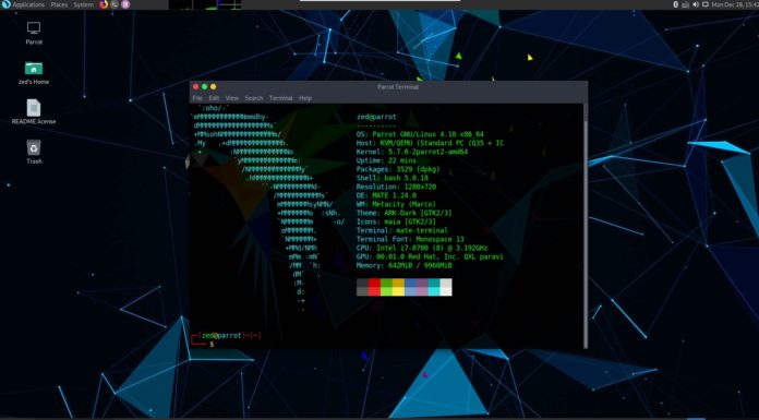 How to install ParrotOS 4.10 parrotos desktop neofetch