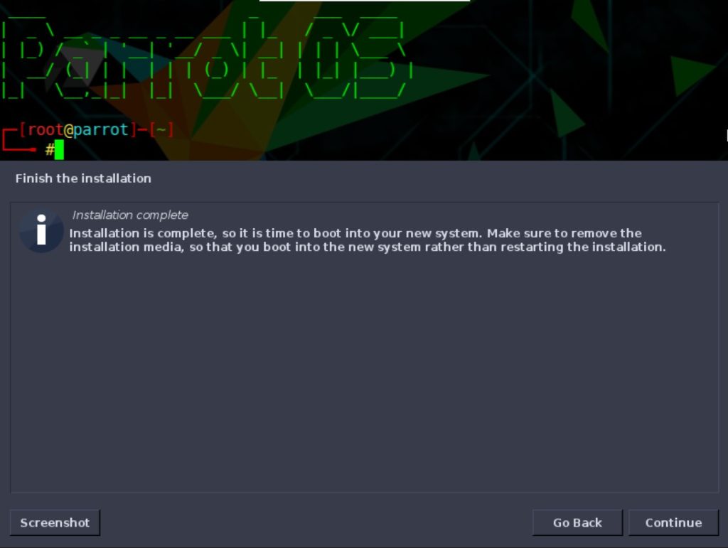 parrotos installer finish installing