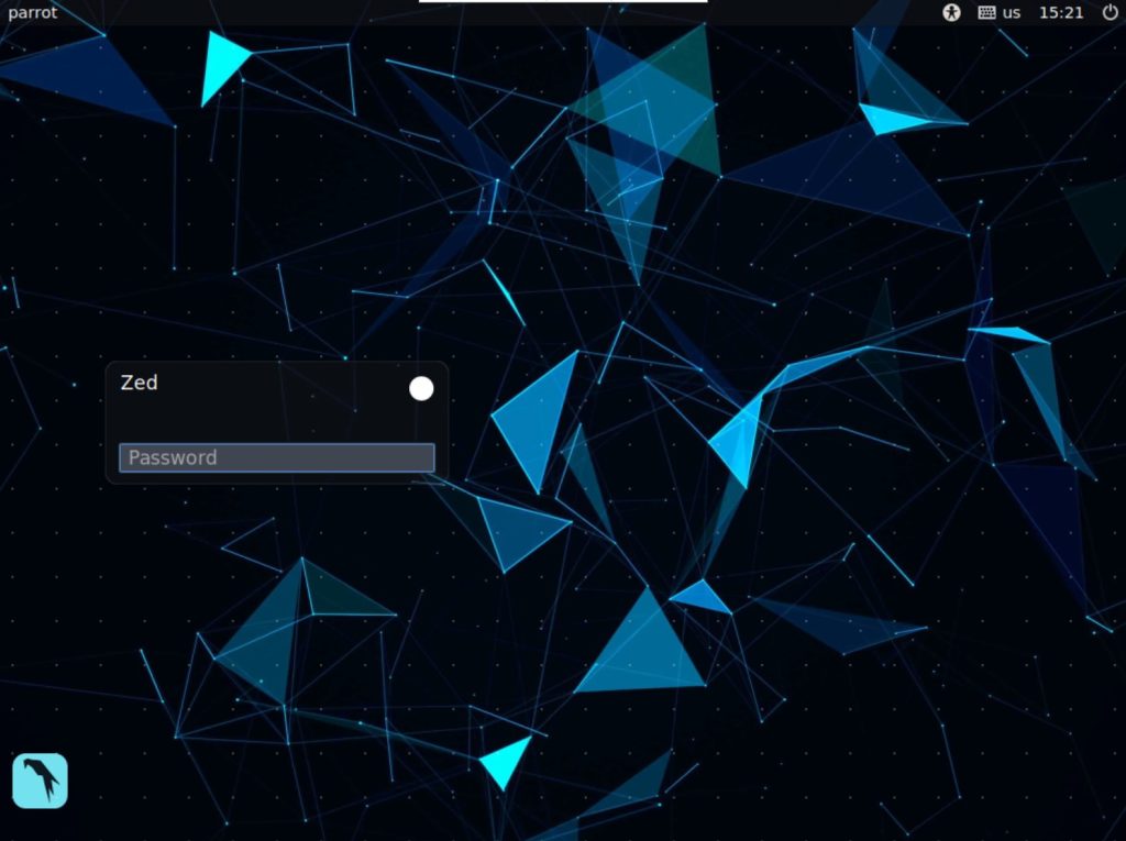 parrotos login screen
