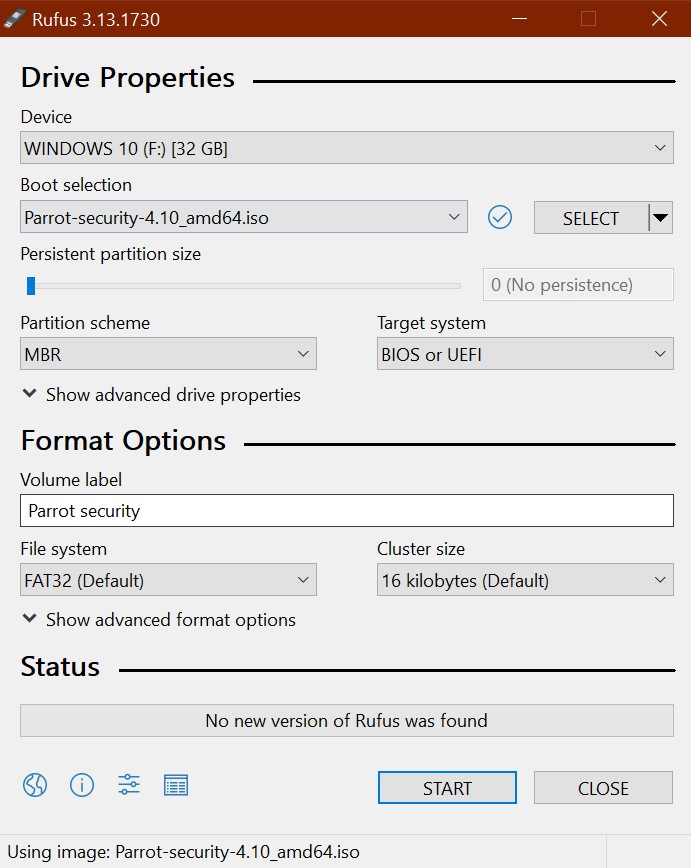 booting parrot os mac