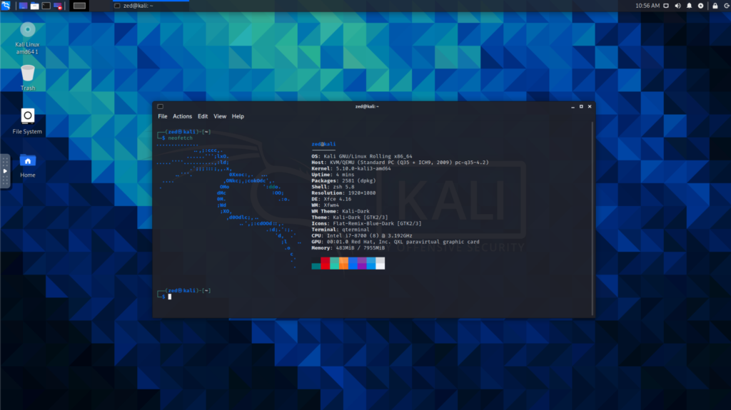 kali 2021.1 desktop