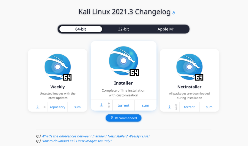 install kali linux 2021.3 download page