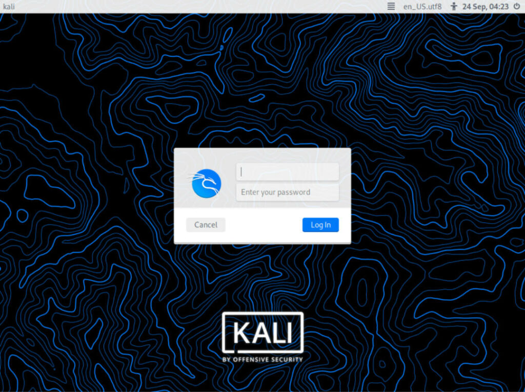 kali login screen