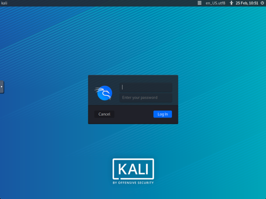 kali login screen